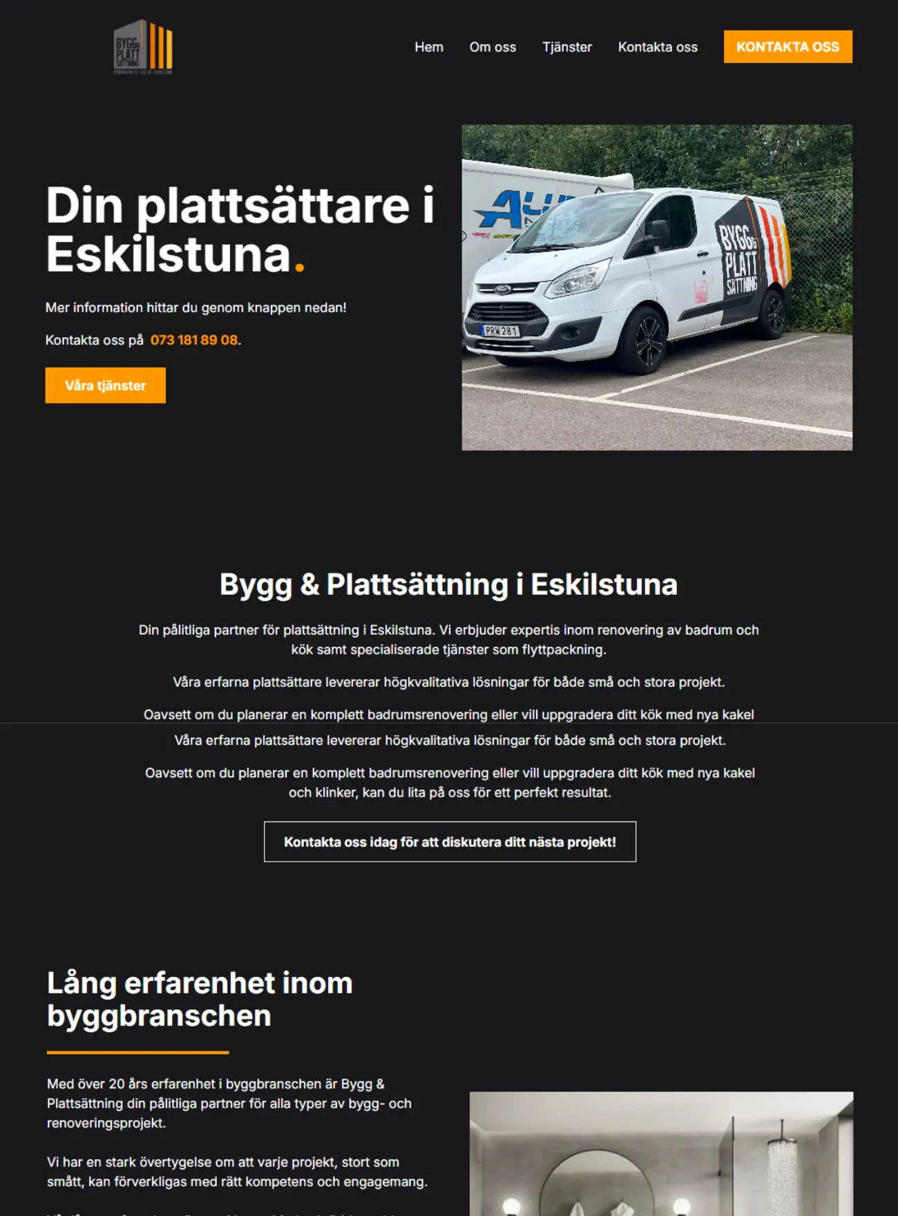 Hemsida för Bygg & Plattsättning, byggd av Webbfix